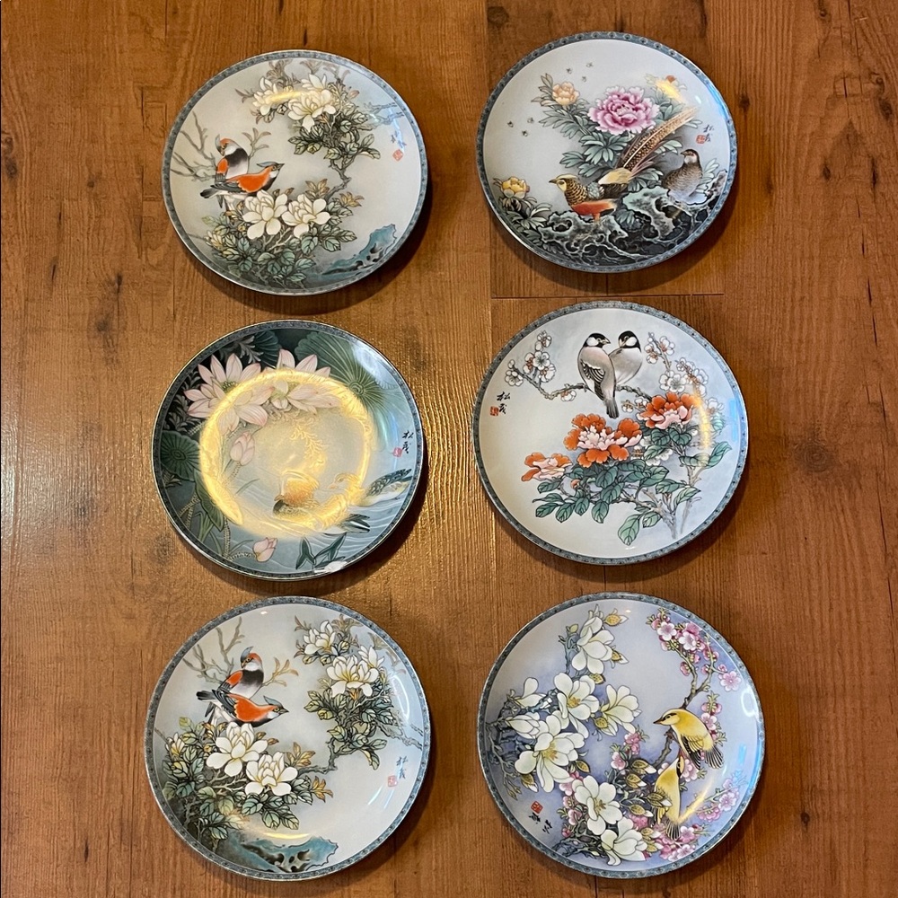 Imperial Jingdezhen Porcelain Floral & Bird Porcelain Plates
